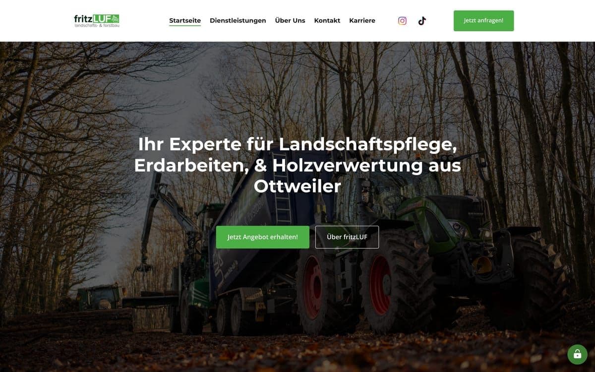 fritzLUF website for landscape maintenance, earthworks and timber use