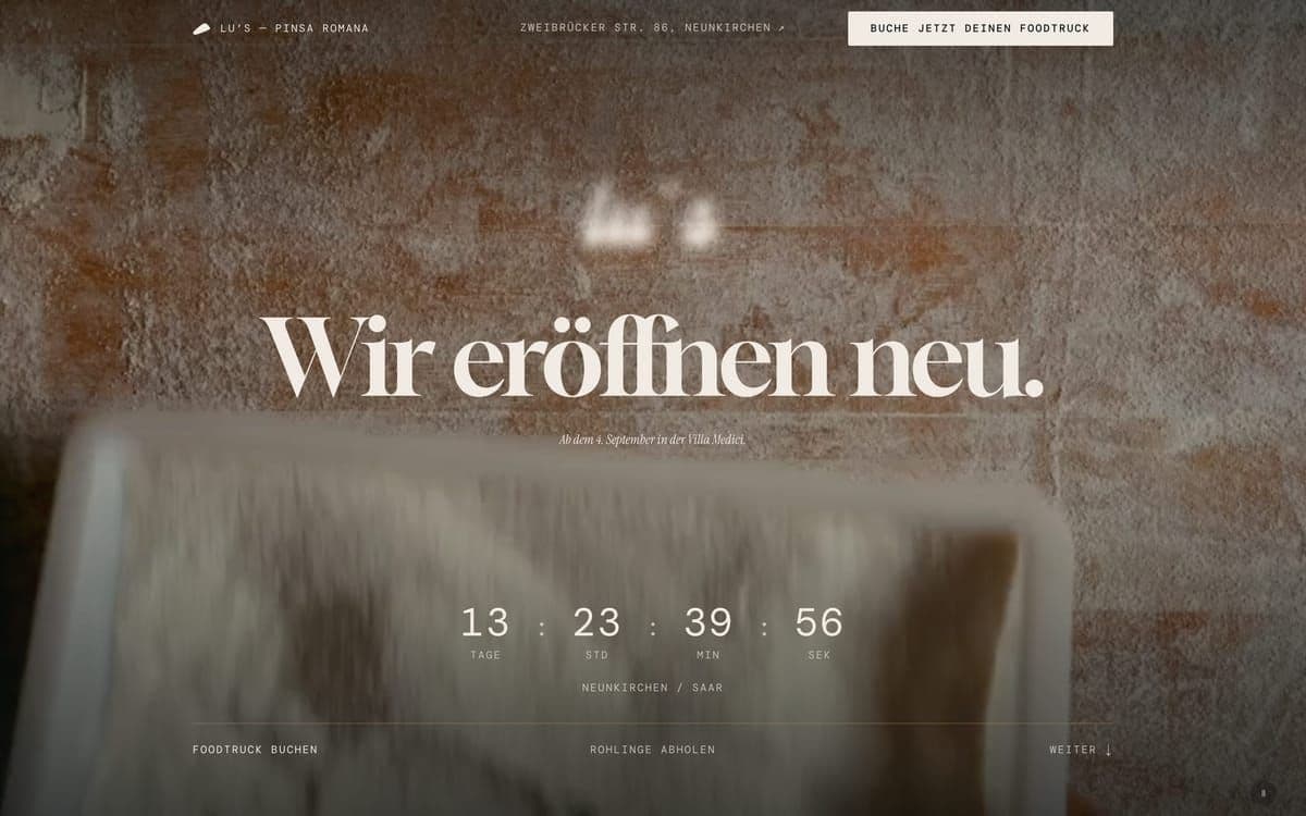 Webauftritt von Lu’s Pinsa Romana in Neunkirchen