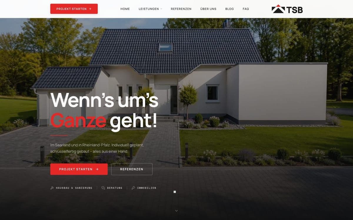 Website von Tuba Schlüsselfertigbau für Bau, Beratung und Immobilien