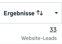 Excerpt from Meta Ads Manager: 33 website leads, €20.82 per lead, €686.93 amount spent