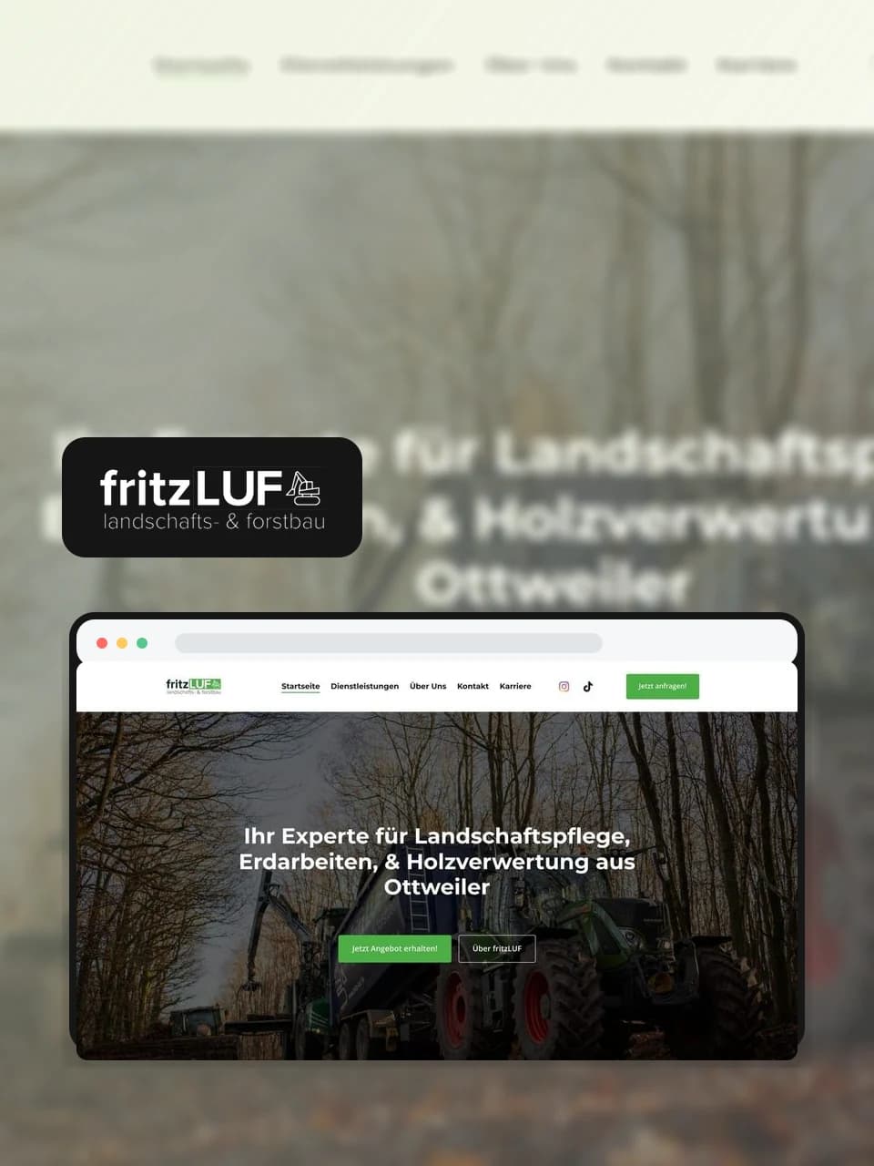 Reference artwork for fritzLUF featuring the original logo and a website view