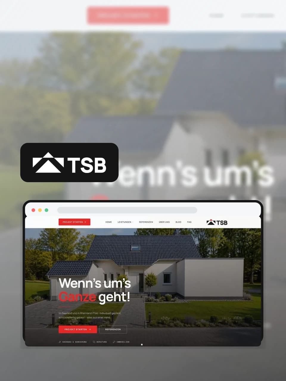 Reference artwork for Tuba Schlüsselfertigbau featuring the original logo and a website view