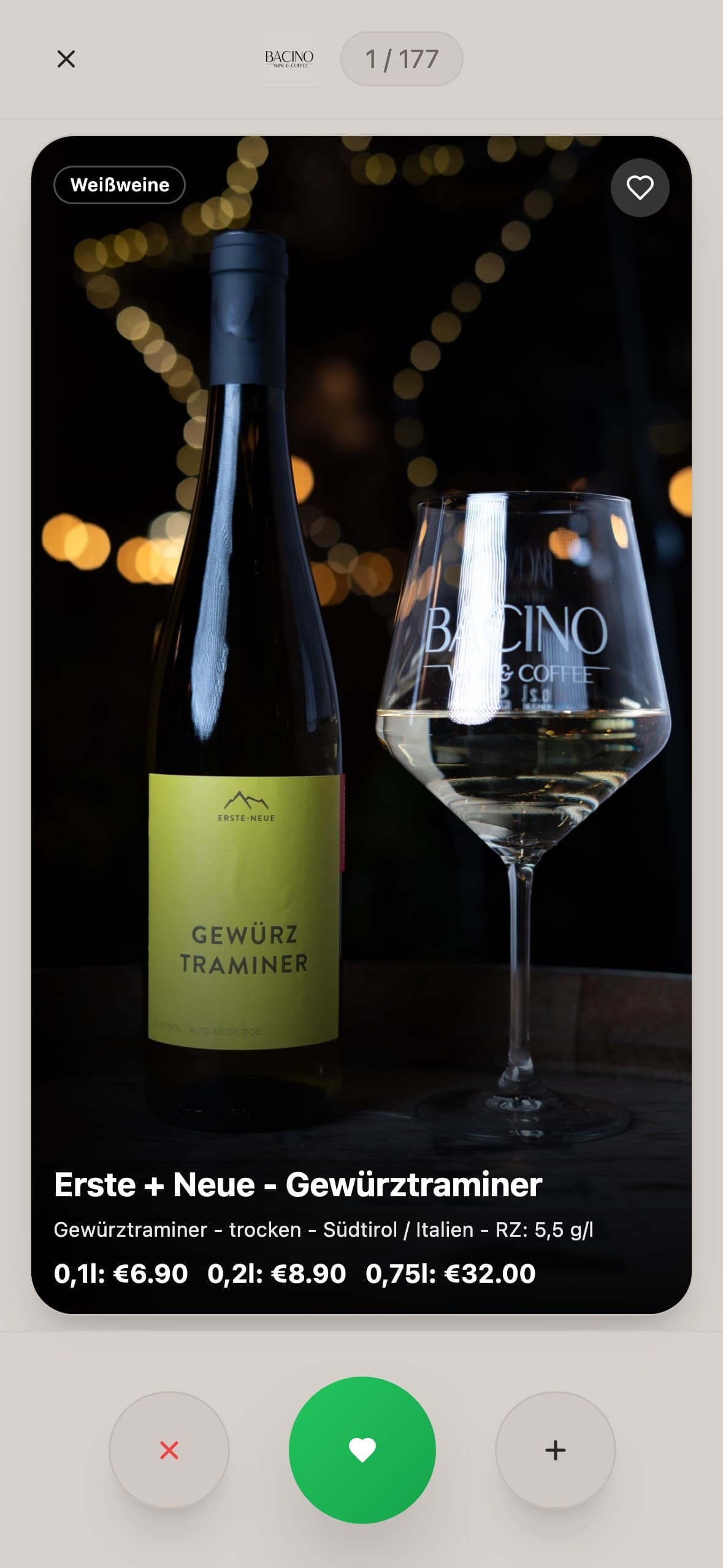 Reference artwork for Bacino Wine & Coffee featuring the original logo and a digital menu view