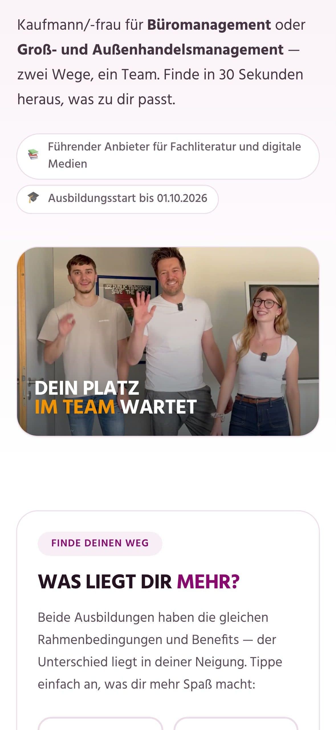 Referenzgrafik für bfd mit echter Funnel-Einstiegsseite und mobilem Qualifikationsschritt