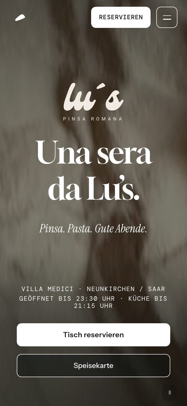 Lu’s Pinsa Romana website on a smartphone