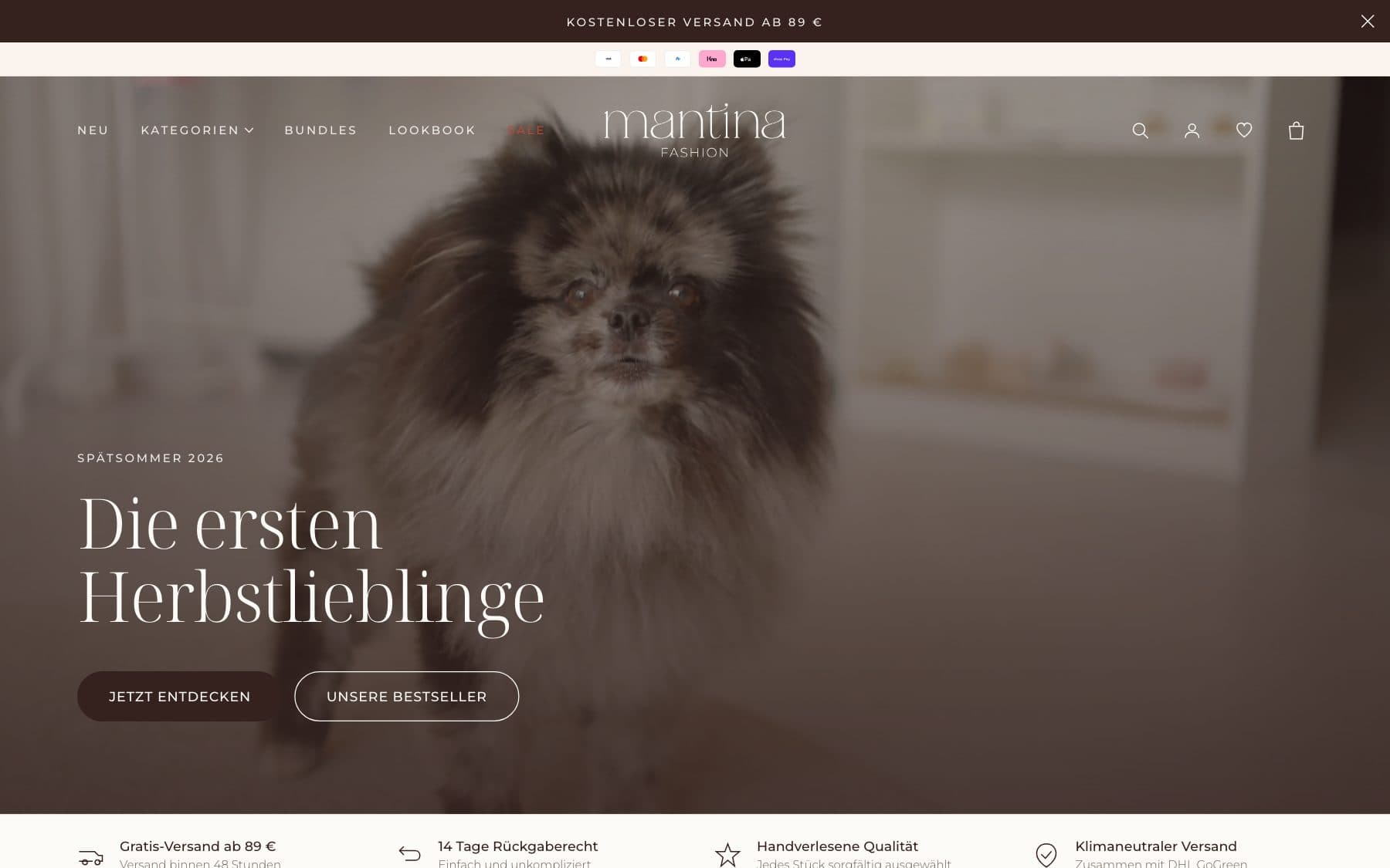 Referenzgrafik für Mantina Fashion mit echtem Logo und Shop-Ansicht