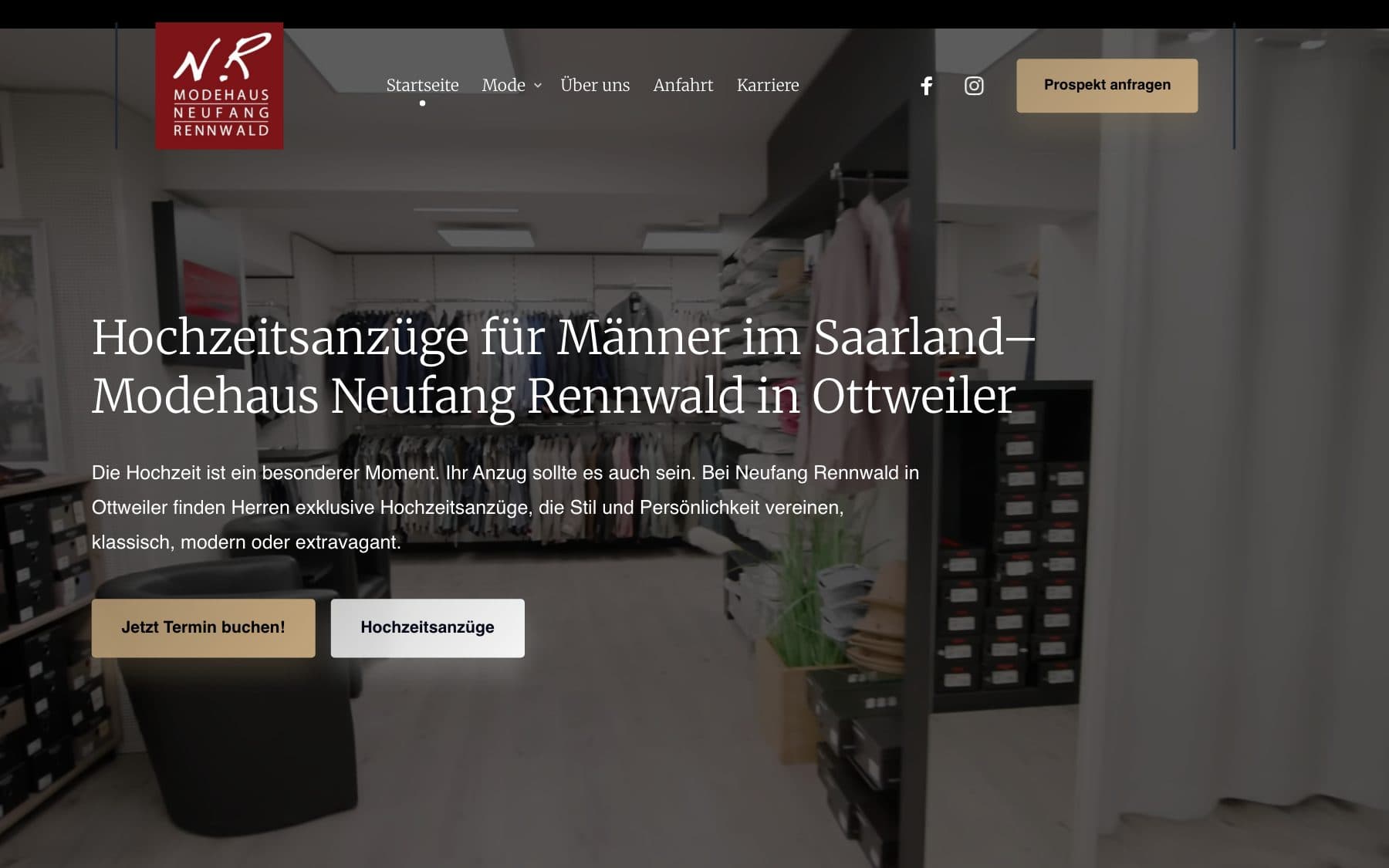 Reference artwork for Modehaus Neufang-Rennwald featuring the original logo and a website view